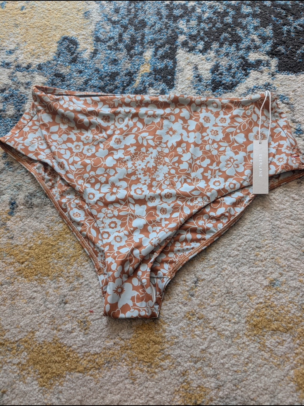 Nwt Everlane Floral High-Waist Bikini Bottoms in Dusty Peach